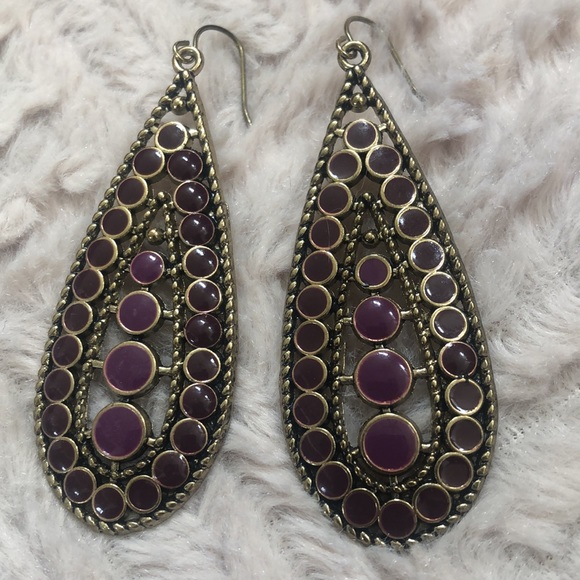 Tear drop shaped earrings nickel free, fuchsia and gold colors - Picture 4 of 12